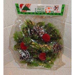 Vintage Misco Christmas Candle Ring holly pinecones berries retro kitsch holiday